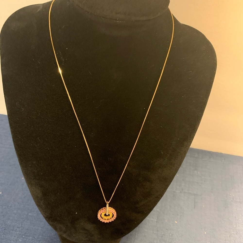 Stamped 14K Gold Necklace with yellow & pink sapphires and diamonds